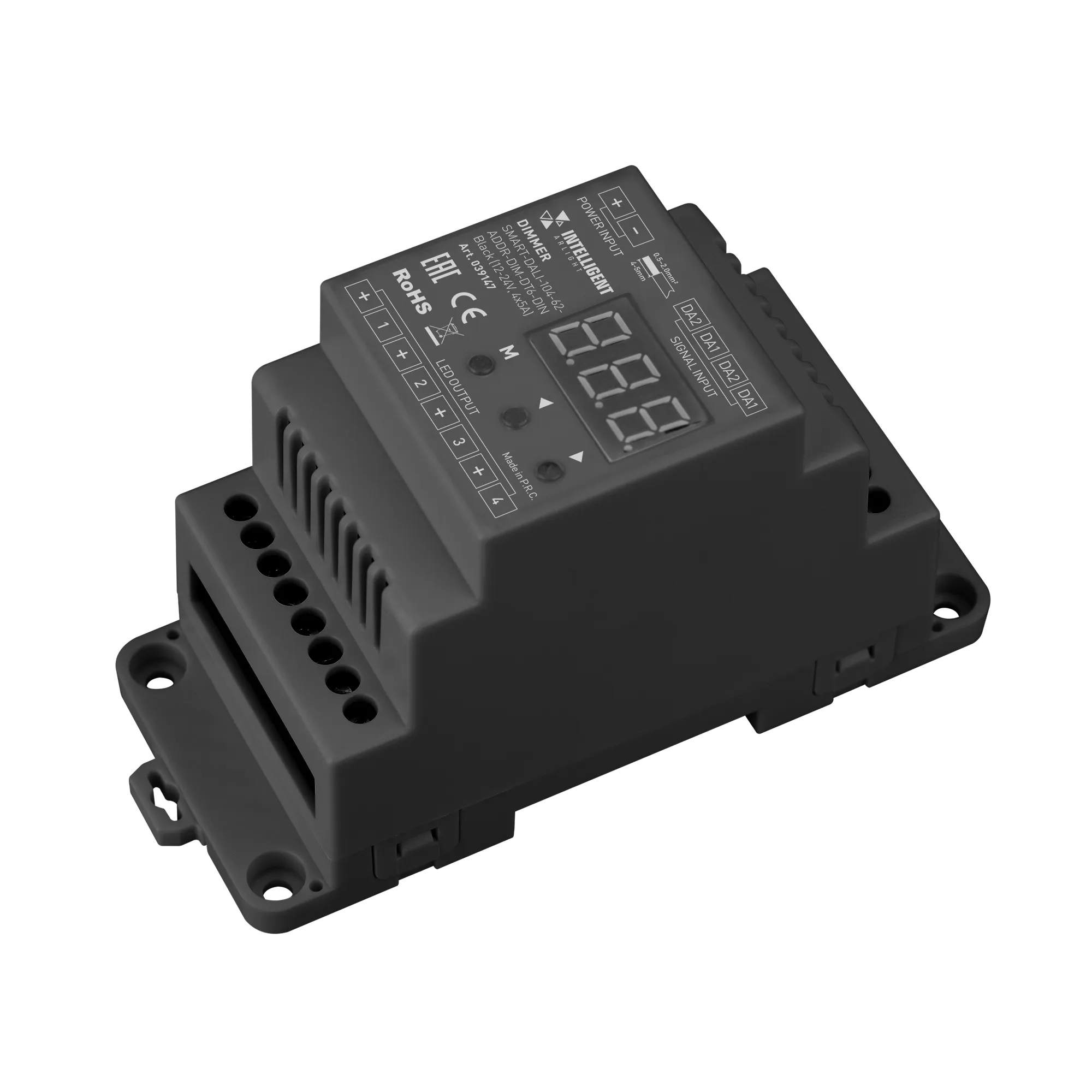INTELLIGENT ARLIGHT Диммер SMART-DALI-104-62-ADDR-DIM-DT6-DIN Black (12-24V, 4x5A) (IARL, IP20 Пластик, 5 лет) - изображение товара