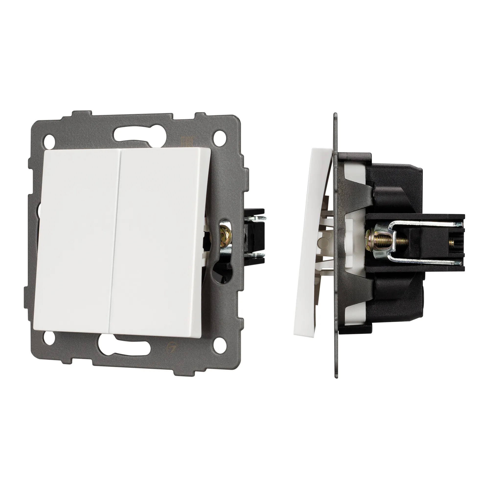 Механизм выключателя двухклавишный проходной SWT-MKP2-PL-WH-V (250V, 10A) (Arlight, -)